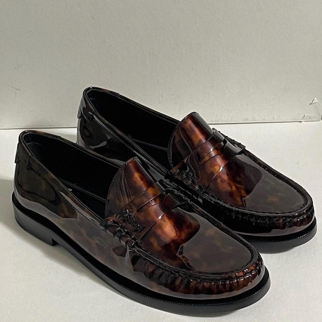 - Saint Laurent Le Loafer Tortoiseshell-Effect Leather Loafers Womens